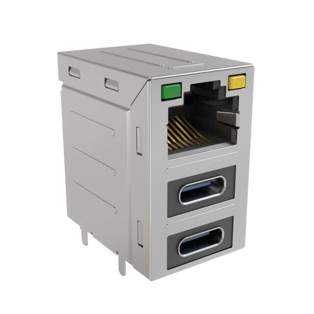安費諾模塊化連接器 RJE36188344CH 堆疊 RJ45，2 個 USB Type C，帶 LED G/Y