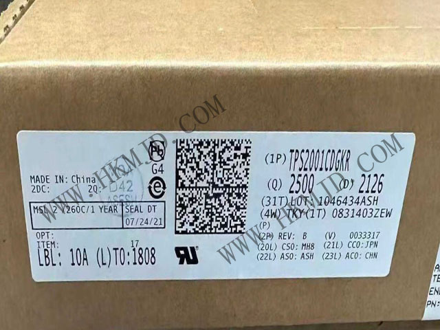 【限流配電開關】TPS2001CDGKR 2A 負載、4.5-5.5V、72mΩ USB 電源開關